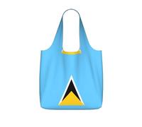 CNTDBU Bolsa de compras plegable con diseño de bandera de Santa Lucía, ligera, reutilizable, plegable, para comestibles, mochila de viaje de 25 litros con cordón para el trabajo y el gimnasio