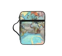 CNTDBU Bolsa de mano con asas para estudio de la Biblia con diseño de mapa del mundo, resistente al agua, organizador para viajes de iglesia, soporte para bolígrafos, tableta, bolsillo para diario