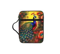 CNTDBU Bolsa de mano para estudio bíblico con asas, diseño de flores de pavo real, organizador resistente al agua para viajes a la iglesia, soporte para bolígrafo, tableta, bolsillo para diario
