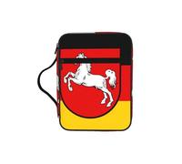 CNTDBU Bolsa de mano para estudio bíblico de la bandera de Baja Sajonia con asas, organizador resistente al agua para viajes a la iglesia, soporte para bolígrafos, tablet, diario