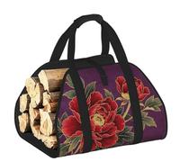 CNTDBU Bolsa de transporte de leña con flores moradas oscuras, bolsa de lona resistente, transportador de madera impermeable con asas acolchadas