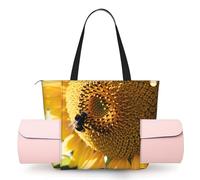 CNTDBU Bolsa de yoga para mujer con diseño de girasol y polen de abeja, bolsa de gimnasio grande con soporte para esterilla de yoga, bolsa de hombro ligera para entrenamiento, viajes, playa