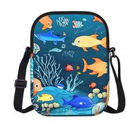 CNTDBU Bolso cruzado pequeño azul bajo el agua del mundo de los peces, monedero ligero con cremallera para mujer, impermeable, casual, para viajes, cartera de teléfono