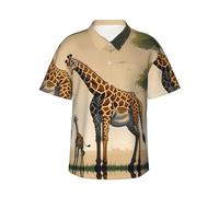 CNTDBU Camisa hawaiana de manga corta para hombre con diseño de jirafa para madre e hijo, camisa informal de verano, con botones, ligera, tropical, con bolsillo, Negro, XL