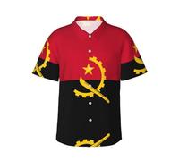 CNTDBU Camisa hawaiana de manga corta para hombre, diseño de bandera de Angola, camisa informal de verano, con botones, ligera, tropical, con bolsillo, Negro, L