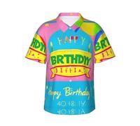 CNTDBU Camisa hawaiana de manga corta para hombre, diseño de globo de feliz cumpleaños, camisa informal de verano, con botones, ligera, tropical, con bolsillo, Negro, M