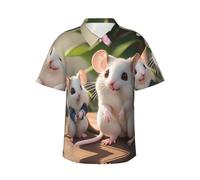 CNTDBU Camisa hawaiana de manga corta para hombre, diseño de ratas madre e hijo, camisa informal de verano, con botones, ligera, tropical, con bolsillo, Negro, L