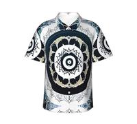 CNTDBU Camisa hawaiana de manga corta para hombre, diseño de tótem redondo en blanco y negro, camisa informal de verano, con botones, ligera, tropical, con bolsillo, Negro, 3XL