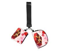 CNTDBU Cartera con llavero de corazón de San Valentín para mujer, bolsa de muñeca pequeña para llaves, tarjetas, paquete de 2 bolsas con cremallera para correr, gimnasio, viajes, deportes al aire