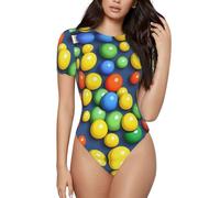 CNTDBU Colorful Balls - Body de manga corta para mujer, suave, elástico, cuello redondo, con entrepierna a presión, versátil para jeans, faldas, pantalones, uso diario, Negro, S