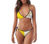 CNTDBU Conjunto de bikini de dos piezas para mujer, ajustable, con lazo lateral, trajes de baño push up con almohadillas extraíbles para playa, Negro, L