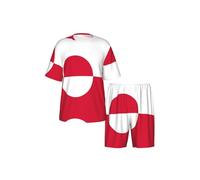 CNTDBU Conjunto de pijama de manga corta para hombre, diseño de bandera de Groenlandia, suave, transpirable, ropa de dormir de verano, ropa de descanso ligera con bolsillos para el hogar, Negro, S