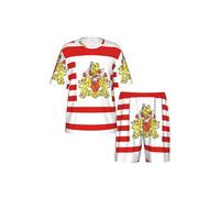 CNTDBU Conjunto de pijama de manga corta para hombre, diseño de bandera del Senado de Bremen, suave, transpirable, ropa de dormir de verano, ropa de descanso ligera con bolsillos para el hogar, Negro