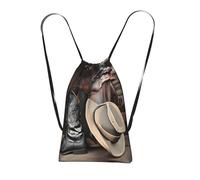 CNTDBU Cowboy Black Hat Western Boots - Mochila plegable con cordón, ligera, plegable, reutilizable, para viajes, mochila compacta con bolsillo para acampar y gimnasio