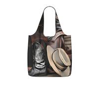 CNTDBU Cowboy Black Hat Western Boots Packaway - Bolsa de compras, ligera, reutilizable, plegable, para comestibles, mochila de viaje de 25 litros con cordón para el trabajo y el gimnasio