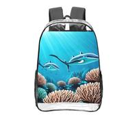 CNTDBU Deep Sea Whales - Mochila transparente de 16 pulgadas, bolsa de PVC transparente aprobada para estadios, bolsillo frontal con estampado personalizado, mochila ligera de viaje, unisex
