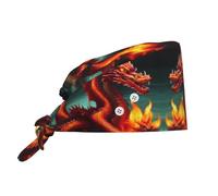 CNTDBU Dragon King in Fire - Gorra de trabajo con botones, gorro de chef suave para limpiar la cocina, gorra ajustable para spa, salón de belleza, sombrero unisex negro