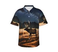 CNTDBU Elk in the Meadow - Camisa hawaiana de manga corta para hombre, estilo casual, con botones, ligera, tropical, con bolsillo, Negro, S