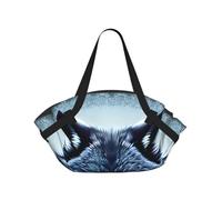 CNTDBU Fierce Wolf Head - Bolsa de manta de picnic 2 en 1, plegable, impermeable, redonda, para parque de playa, bolsa de camping portátil con bolsillos de almacenamiento para aventuras al aire libre