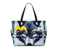 CNTDBU Fierce Wolf Head - Bolsa de viaje de playa de gran capacidad, impermeable, con 7 bolsillos, bolsa de gran tamaño para gimnasio, camping, ligera y plegable