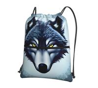 CNTDBU Fierce Wolf Head - Mochila con cordón y cremallera, impermeable, ligera, para deportes de gimnasio, bolsa de cincha ajustable para viajes y senderismo