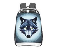 CNTDBU Fierce Wolf Head - Mochila transparente de 16 pulgadas, bolsa de PVC transparente aprobada para estadios, bolsillo frontal con impresión completa, mochila ligera de viaje unisex