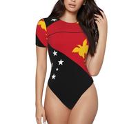 CNTDBU Flag of Papua New Guinea - Body de manga corta para mujer, suave, elástico, cuello redondo, con entrepierna a presión, parte superior versátil para jeans, faldas, pantalones, uso diario, Negro