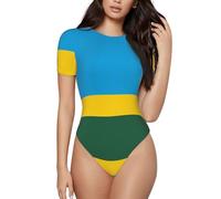 CNTDBU Flag of Rwanda - Body de manga corta para mujer, suave, elástico, cuello redondo, con entrepierna a presión, versátil para jeans, faldas, pantalones, uso diario, Negro, XL