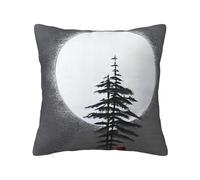 CNTDBU Funda de cojín cuadrada de doble cara con diseño de árbol de pino y luna, funda de almohada cuadrada con cremallera oculta, funda de almohada decorativa para cama, sofá o coche