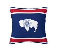 CNTDBU Funda de cojín cuadrada de doble cara con la bandera del estado de Wyoming, funda de almohada cuadrada suave y acogedora con cremallera oculta, funda de almohada decorativa para cama, sofá o