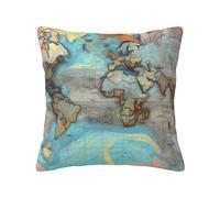 CNTDBU Funda de cojín de felpa de doble cara con diseño de mapa del mundo, funda de almohada cuadrada suave y acogedora con cremallera oculta, funda de almohada decorativa para cama, sofá o coche