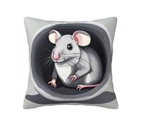 CNTDBU Funda de cojín de felpa de doble cara con diseño de ratón en el agujero, funda de almohada cuadrada suave y acogedora con cremallera oculta, funda de almohada decorativa para cama, sofá o coche