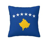 CNTDBU Funda de cojín de felpa de doble cara con la bandera de Kosovo, funda de almohada cuadrada suave y acogedora con cremallera oculta, funda de almohada decorativa para cama, sofá o coche