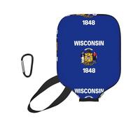 CNTDBU Funda de neopreno con bolsillo de malla, mosquetón para bolsa de gimnasio, con diseño de bandera del estado de Wisconsin