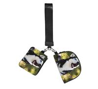 CNTDBU Husky Howling Face - Llavero de pulsera para mujer, bolso de muñeca pequeño para llaves, tarjetas, paquete de 2 bolsas con cremallera para correr, gimnasio, viajes, deportes al aire libre