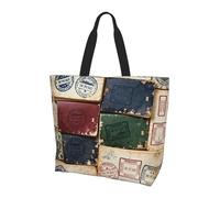 CNTDBU Juego de sellos para pasaporte, bolsa de hombro grande para mujer, bolsa de compras ligera e impermeable, bolsa de comestibles reutilizable con bolsillo interior para el trabajo y viajes
