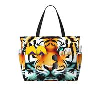 CNTDBU Little Fat Tiger Head - Bolsa de viaje de playa de gran capacidad, impermeable, con 7 bolsillos, bolsa de gran tamaño para gimnasio, camping, ligera, plegable