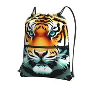 CNTDBU Little Fat Tiger Head - Mochila con cordón y cremallera, impermeable, ligera, para deportes de gimnasio, bolsa de cincha ajustable para viajes y senderismo