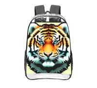 CNTDBU Little Fat Tiger Head - Mochila transparente de 16 pulgadas, bolsa de PVC transparente aprobada para estadios, bolsillo frontal con impresión completa, mochila ligera de viaje, unisex
