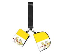 CNTDBU Llavero de pulsera con la bandera del Vaticano para mujer, bolso de muñeca pequeño para llaves, tarjetas, paquete de 2 bolsas con cremallera para correr, gimnasio, viajes, deportes al aire