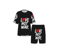CNTDBU Love Not War - Conjunto de pijama de manga corta para hombre, suave, transpirable, ropa de dormir de verano, ropa de descanso ligera con bolsillos para el hogar, Negro, S