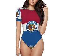 CNTDBU Missouri State Flag - Body de manga corta para mujer, suave, elástico, cuello redondo, con entrepierna a presión, parte superior versátil para jeans, faldas, pantalones, uso diario, Negro, S