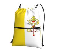 CNTDBU Mochila con cordón de la bandera del Vaticano con cremallera, impermeable, ligera, para deportes de gimnasio, bolsa de cincha ajustable para viajes y senderismo