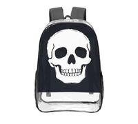 CNTDBU Mochila plana transparente de calavera de graffiti de 16 pulgadas, resistente, aprobada por estadios, bolsa de libros de PVC transparente, parte inferior reforzada, mochila de viaje unisex
