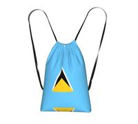 CNTDBU Mochila plegable con cordón ajustable con diseño de bandera de Santa Lucía, bolsa de compras ligera y reutilizable para viajes, mochila compacta con bolsillo para acampar y gimnasio