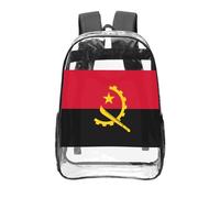 CNTDBU Mochila transparente con la bandera de Angola de 16 pulgadas, bolsa de PVC transparente aprobada para estadios, bolsillo frontal con estampado personalizado, mochila ligera de viaje, unisex