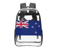 CNTDBU Mochila transparente con la bandera de Nueva Zelanda de 16 pulgadas, bolsa de PVC transparente aprobada para estadios, bolsillo frontal con estampado personalizado, mochila ligera de viaje