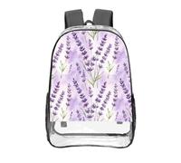 CNTDBU Mochila transparente con patrón floral de lavanda de 16 pulgadas, resistente, aprobada por estadios, bolsa de libros de PVC transparente, parte inferior reforzada, mochila de viaje, unisex