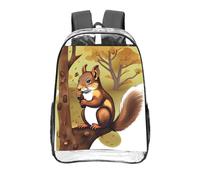 CNTDBU Mochila transparente de 40,6 cm con diseño de ardilla que come nueces, bolsa de PVC transparente aprobada para estadios, bolsillo frontal con impresión personalizada, mochila ligera de viaje