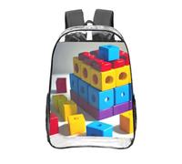 CNTDBU Mochila transparente de bloques de construcción coloridos, bolsa de PVC transparente aprobada para estadios, bolsillo frontal con estampado personalizado, mochila de viaje ligera unisex
